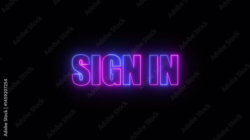Poster neon sign in text glowing with blue and pink color on a black background suitable for website and ap
