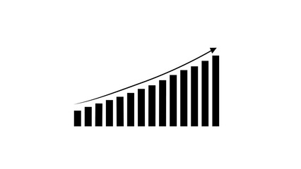 Simple black and white business growth chart symbolizing financial progress and success on a white background suitable for various concepts