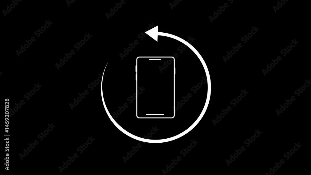 Poster smartphone screen rotation illustration showing a mobile phone rotating within a white arrow circle 