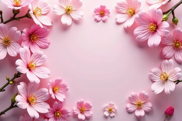 Fototapeta premium Delicate small blooms, scattered evenly across soft background, retro, blue, white