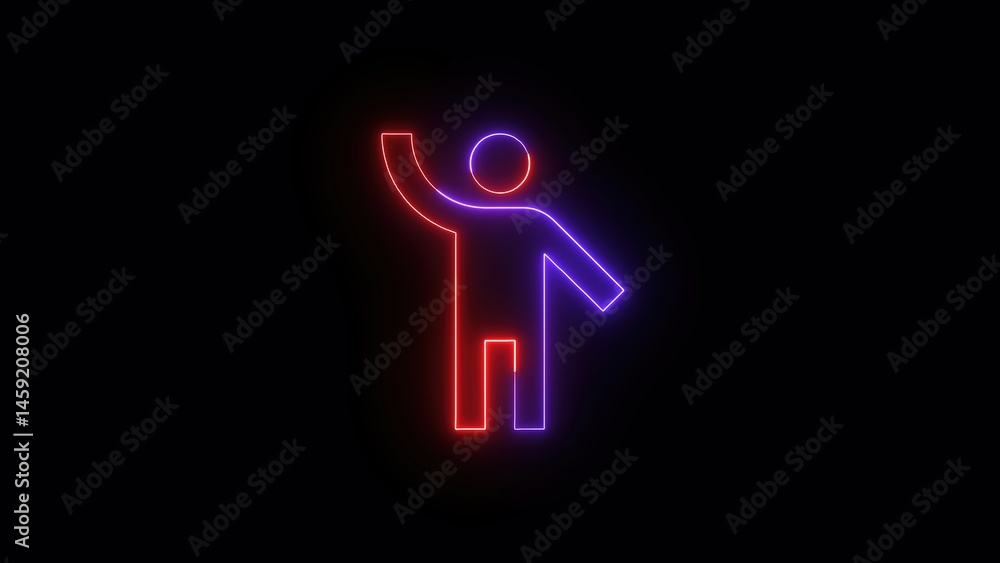 Aufkleber neon illuminated person icon against a dark background illustrating communication and digital concep