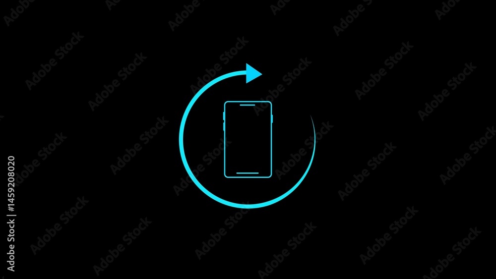 Poster illustration of a smartphone within a rotating arrow representing screen rotation or device update c