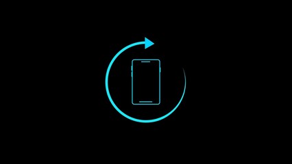 Illustration of a smartphone within a rotating arrow representing screen rotation or device update concept on a black background. this graphic embodies mobile technology and technological processes.