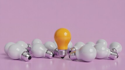Creative innovation spotlight unique light bulb concept modern workspace digital art minimalist style close-up perspective