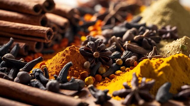 Close-up of a tray showcasing spices.
