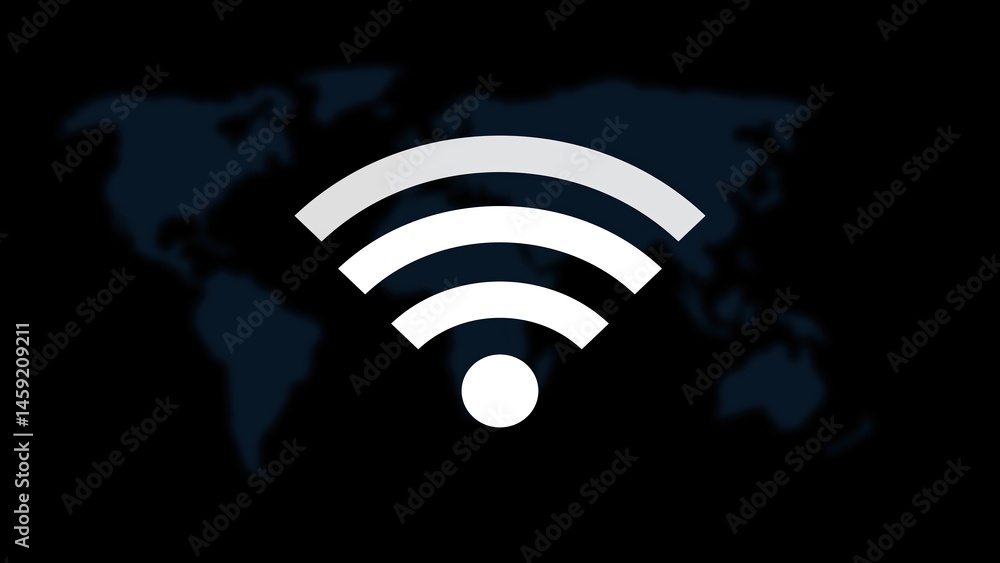 Poster global connectivity illustrated with wifi symbol over world map representing worldwide internet acce