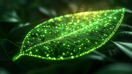 Glowing Green Leaf Circuit Board for Eco-Innovation