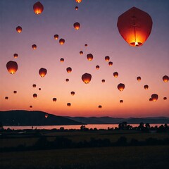 Obraz premium hot air balloon at sunset