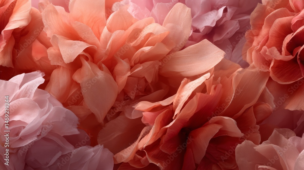 Aufkleber This macro view showcases a repeating textile pattern of delicate peony blossoms in soft peach tones, perfect for summer-themed designs or decor
