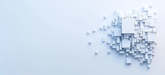 Abstract 3D composition of clustered white cubes