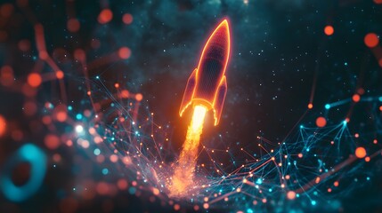 Neon Rocket Launching into Digital Network for Technological Innovation