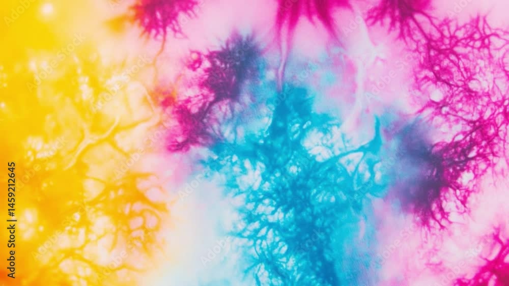 Aufkleber Abstract Tie Dye Pattern: A vibrant and captivating abstract tie-dye pattern explodes with color in a mesmerizing swirl of hues.  The artwork captures a beautiful interplay of yellow, blue, and pink.