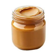 Creamy peanut butter in a glass jar ready to spread