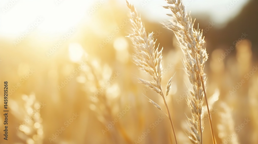 Poster golden hour sunlight illuminates delicate stalks of wild grass, creating a warm and peaceful natural