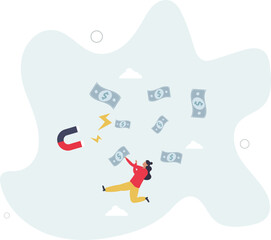 Money magnet, power to attract business opportunity and earn more profit or increase wealth, salary raise or earn more income concept. character life .
