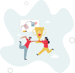 Achievement celebration for successful business goal . Company employees motivation with award, evaluation and accomplishment trophy . character life .