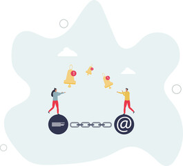 Chained communications with linked user notifications.Continuous flow with digital message and connection between chain parts. character life .