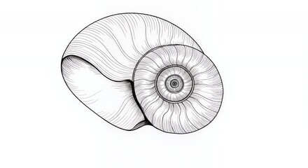 Detailed Line Art Illustration of a Unique Seashell