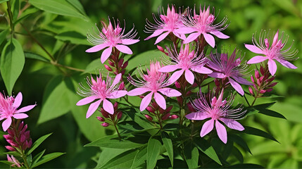 Obraz premium Light pink flowers with dark pink of spiny spiderflower (Cleome hassleriana)