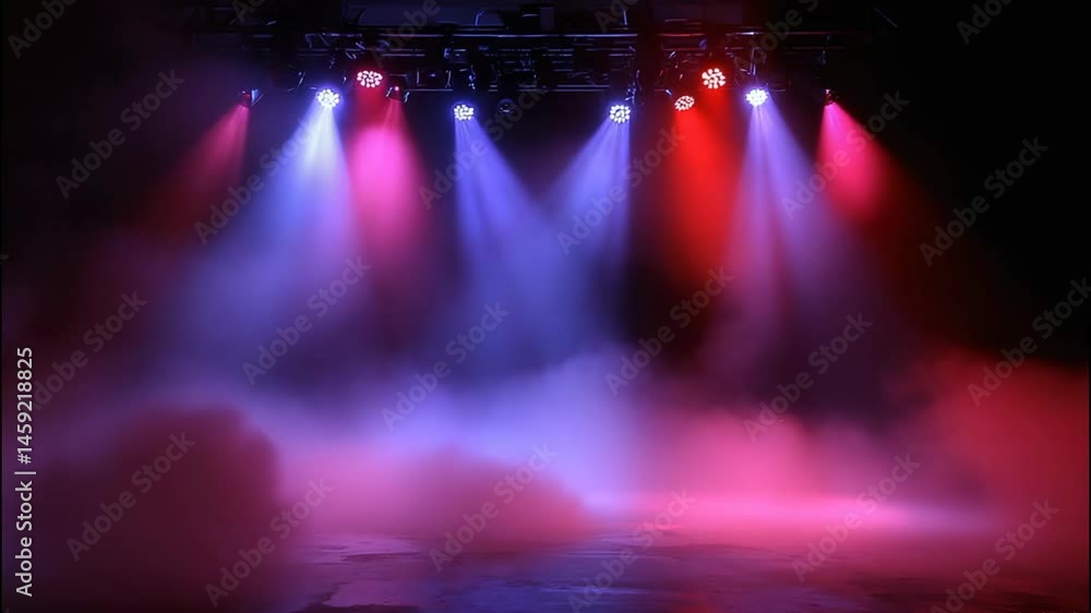 Poster the image features a vibrant stage illuminated with colorful lights and surrounded by swirling mist,