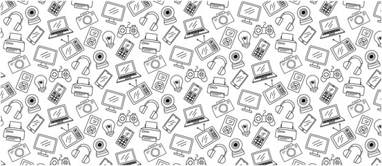 gadget electronics doodle seamless pattern hand drawing texture