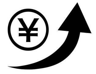 日本円　&yen; 上がる　素材　矢印　モノクロ　シンプル　Japanese yen sign.Upward arrow.