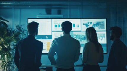 Strategic business analysts examining data-driven insights on multiple screens