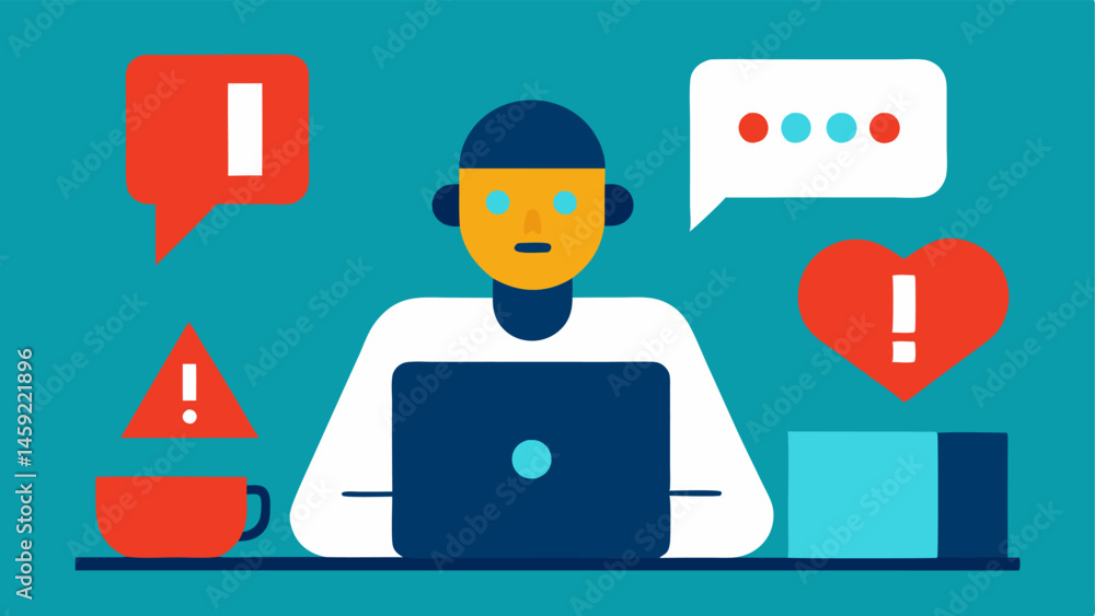 Poster emergency assessment a patient urgently typing symptoms into a chatbot with attentiondrawing visuals