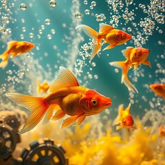 Fototapeta premium Goldfish in Elation, Splashing Water