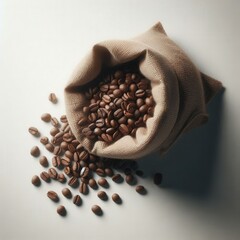 Burlap Sack with Mixed Coffee Beans – Top-Down White Background Photo
