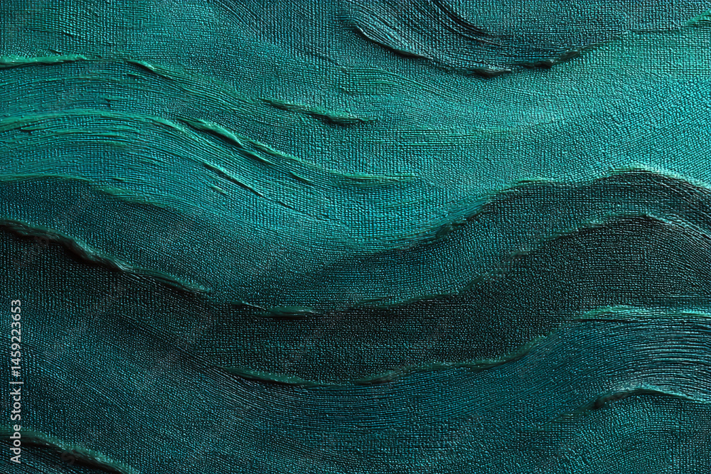 Poster teal textured paint strokes create a wavy, abstract pattern, suggesting depth and movement, ideal fo