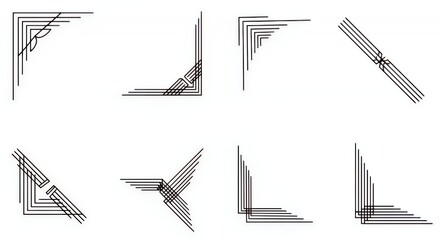 Collection of Geometric Corner Designs: Elegant Line Art for Decoration