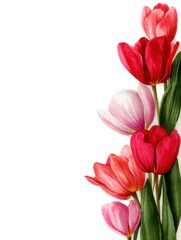Obraz premium simple watercolor tulip frame, red and pink tulips, white background