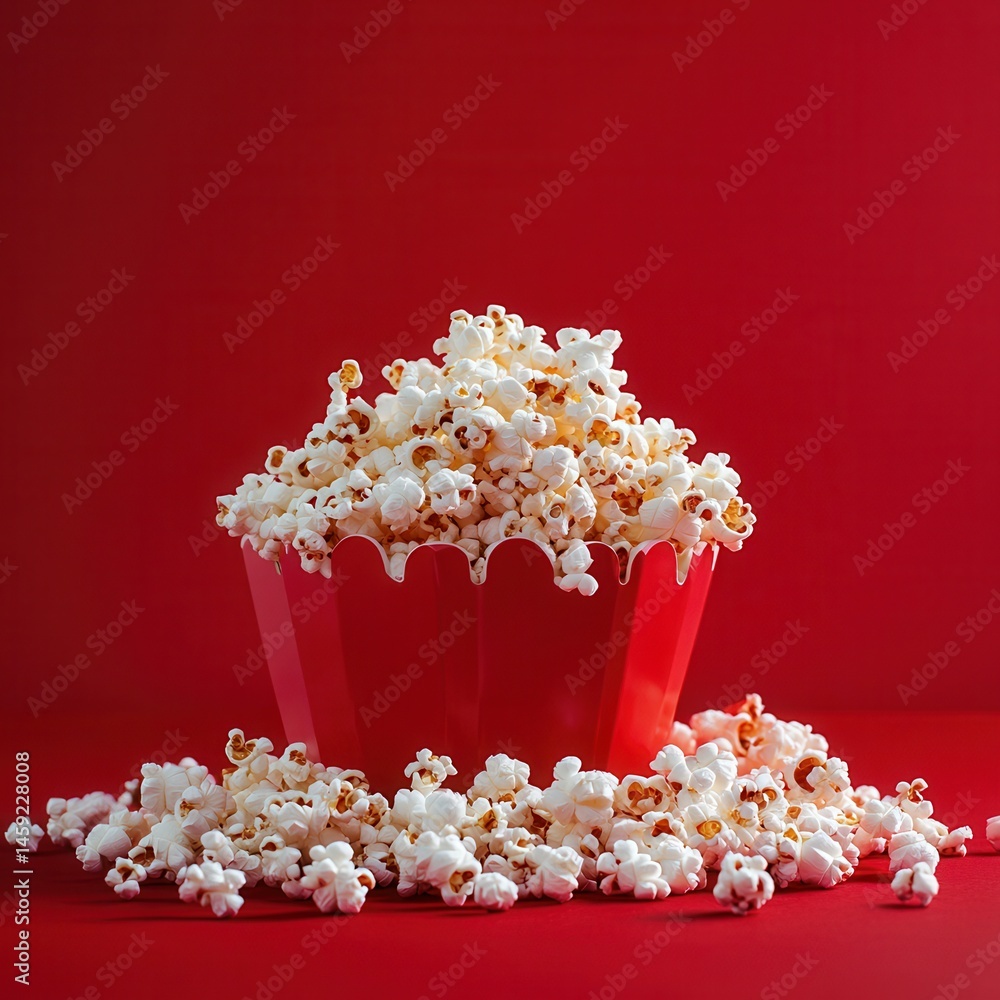 Aufkleber a vibrant image of fresh popcorn in a red container set against a matching red background creates an