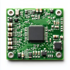 Green Circuit Board with Central Processor Chip