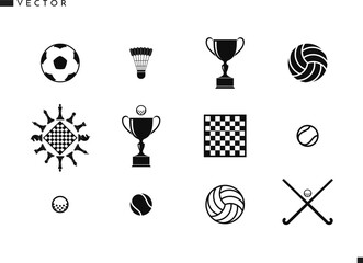 Sport. Icon set. Field hockey volleyball football golf and tennis ball with trophy vector