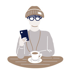 スマホを見る男性のイラスト（カラー）