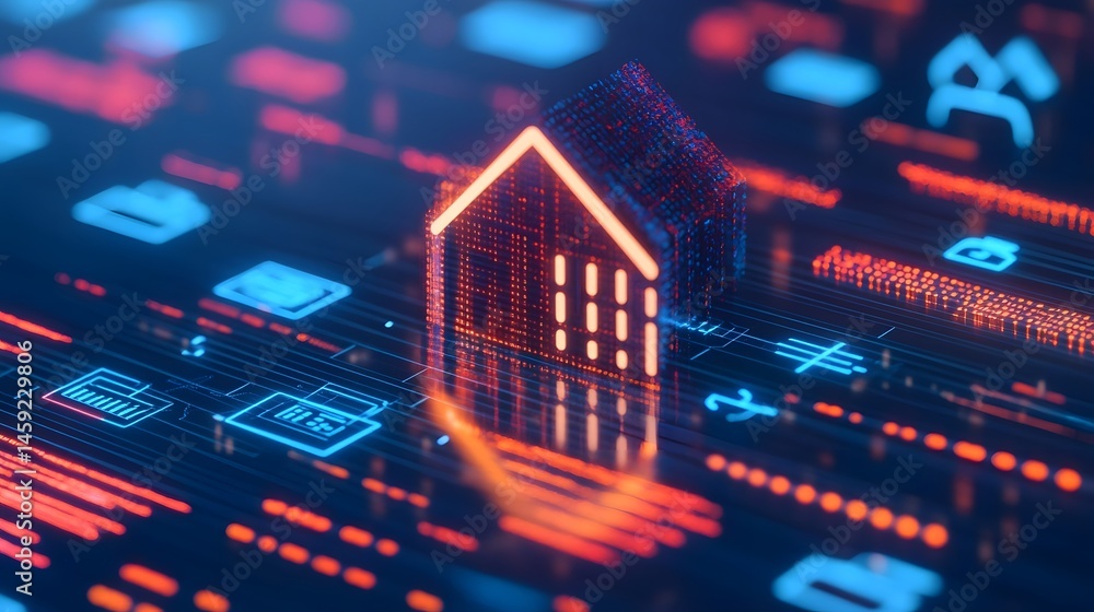Aufkleber futuristic digital interface with financial data and architectural elements