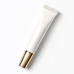 White cosmetic tube with gold cap.  Creamy, moisturizing product