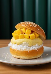 Exotic Tropical Semla Fusion Bun with Durian Mousse and Mango