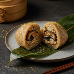 Gourmet Golden Truffle Zongzi Steamed Dumpling with Bamboo Charcoal Wrap