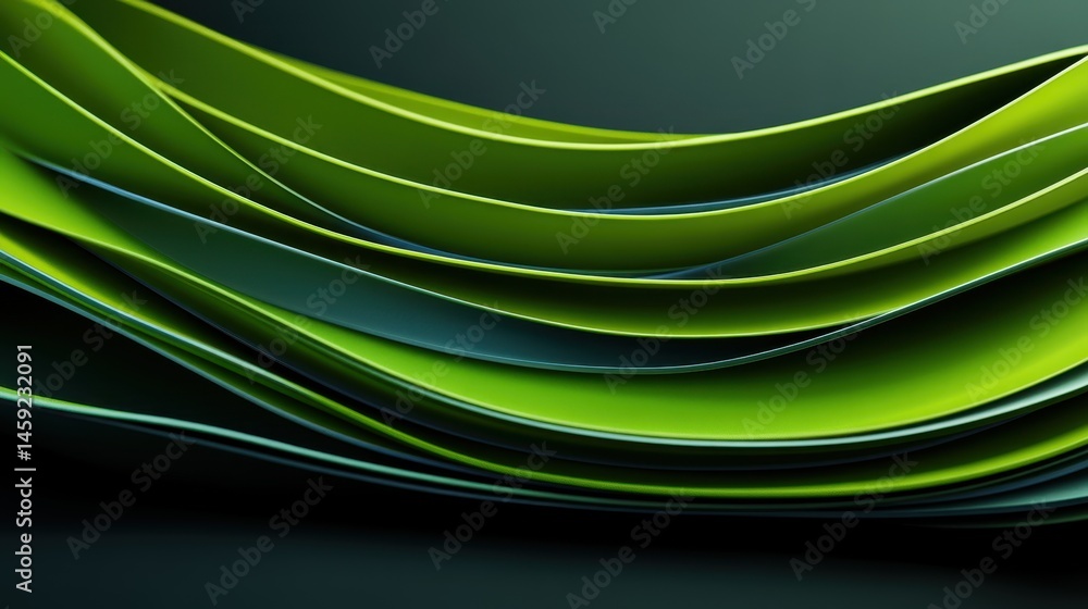 Poster abstract image with curved green layers. good for presentation or background of website.