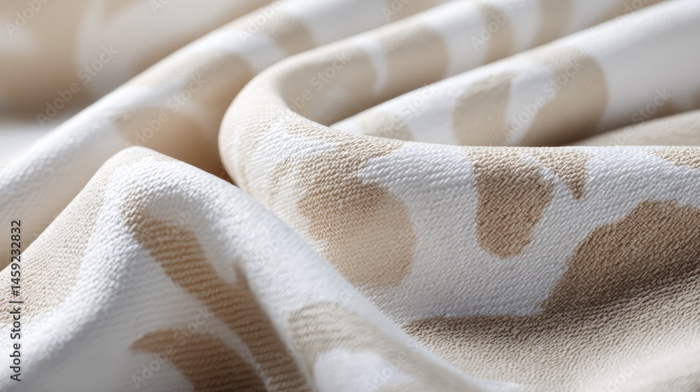Aufkleber Showcasing a close view of a woven fabric, this composition highlights an elegant tulip damask pattern in soft cream colors, ideal for design projects