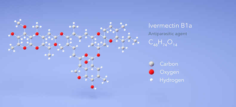 ivermectin b1a molecule, molecular structure, antiparasitic agent 3d model, Structural Chemical Formula and Atoms with Color Coding