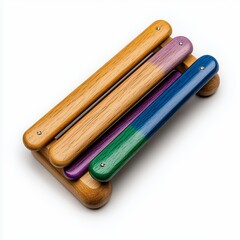 Miniature Wooden Bench with Colorful Gradient Seats on White Background