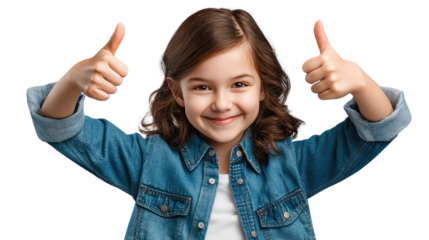 Thumbs Up: A charming child, radiating joy, gives a double thumbs-up, showcasing positivity and approval.
