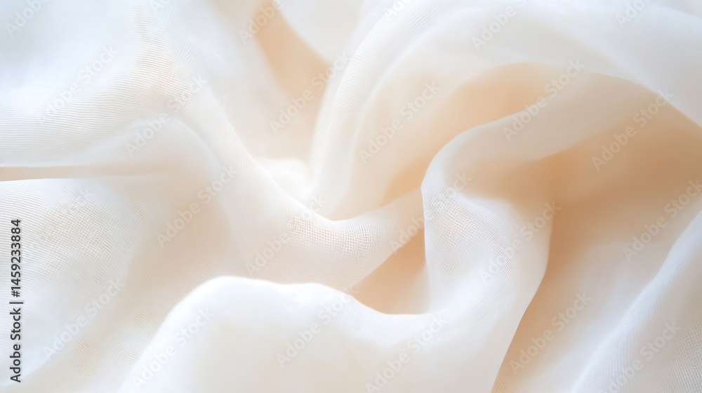 Poster soft, creamy beige fabric with delicate texture, elegantly draped and flowing, creating a luxurious 