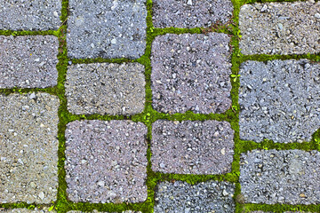 Colored concrete flooring block assembled on a substrate of sand