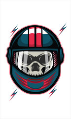 Skull racing helmet vector illustration with teal color and lightning bolt, perfect for motor sports, gaming, biker gear, street wear or tattoo inspired art, reflecting speed, danger and rebellion