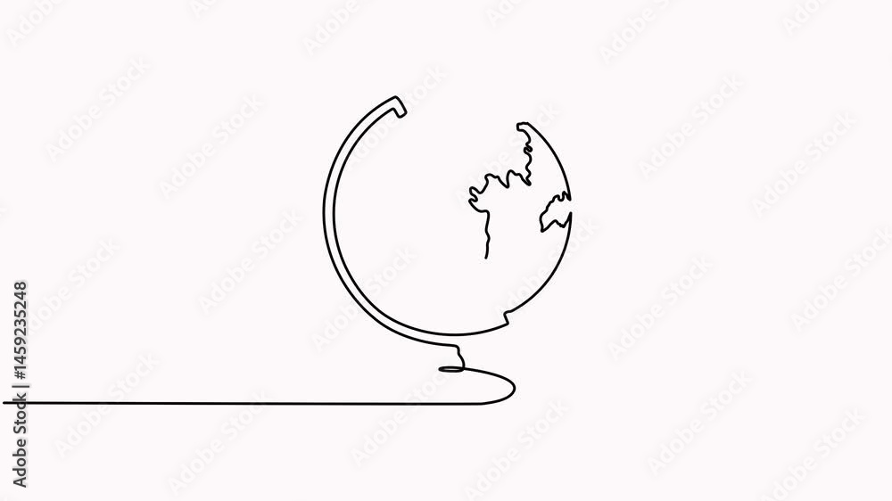 Poster school globe continuous line drawing animation. world map linear symbol animated video.